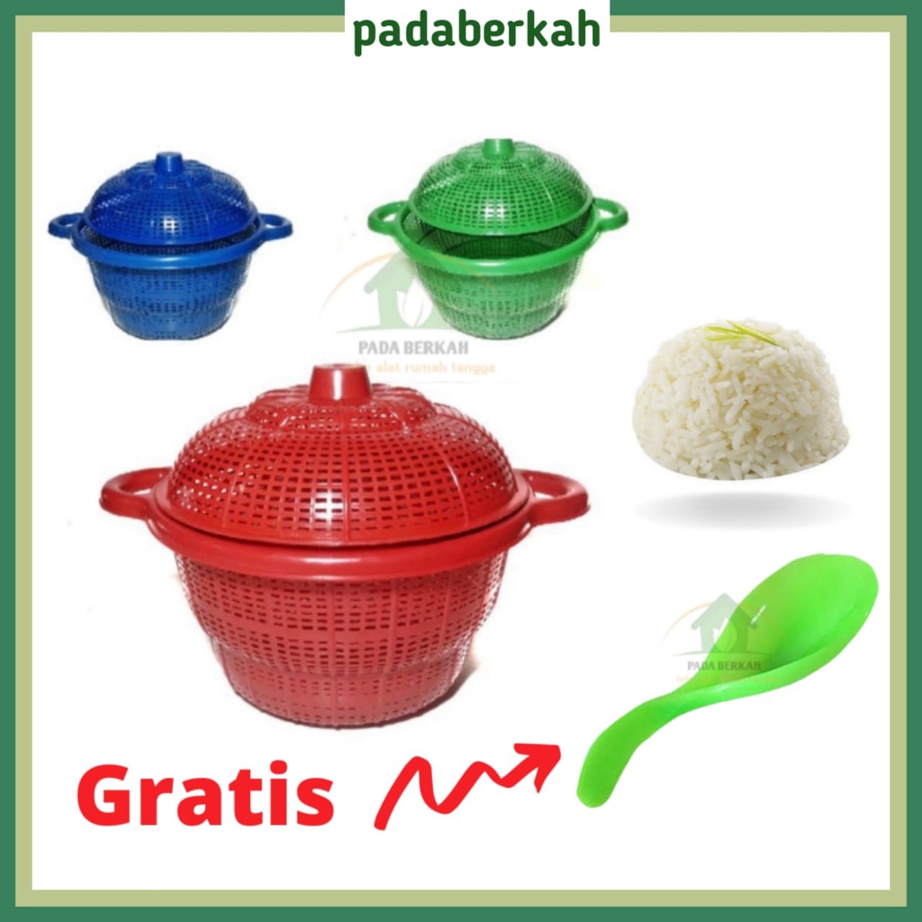 Sangku Nasi + Tutup  Plastik / Boboko Tempat Nasi Bakul Plastik Murah Gratis Centong Nasi / Bakul Wa