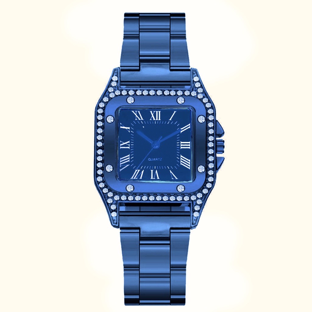 （COD）baru dial persegi kepribadian skala Romawi, band baja berlian penjualan produsen jam tangan wan-biru
