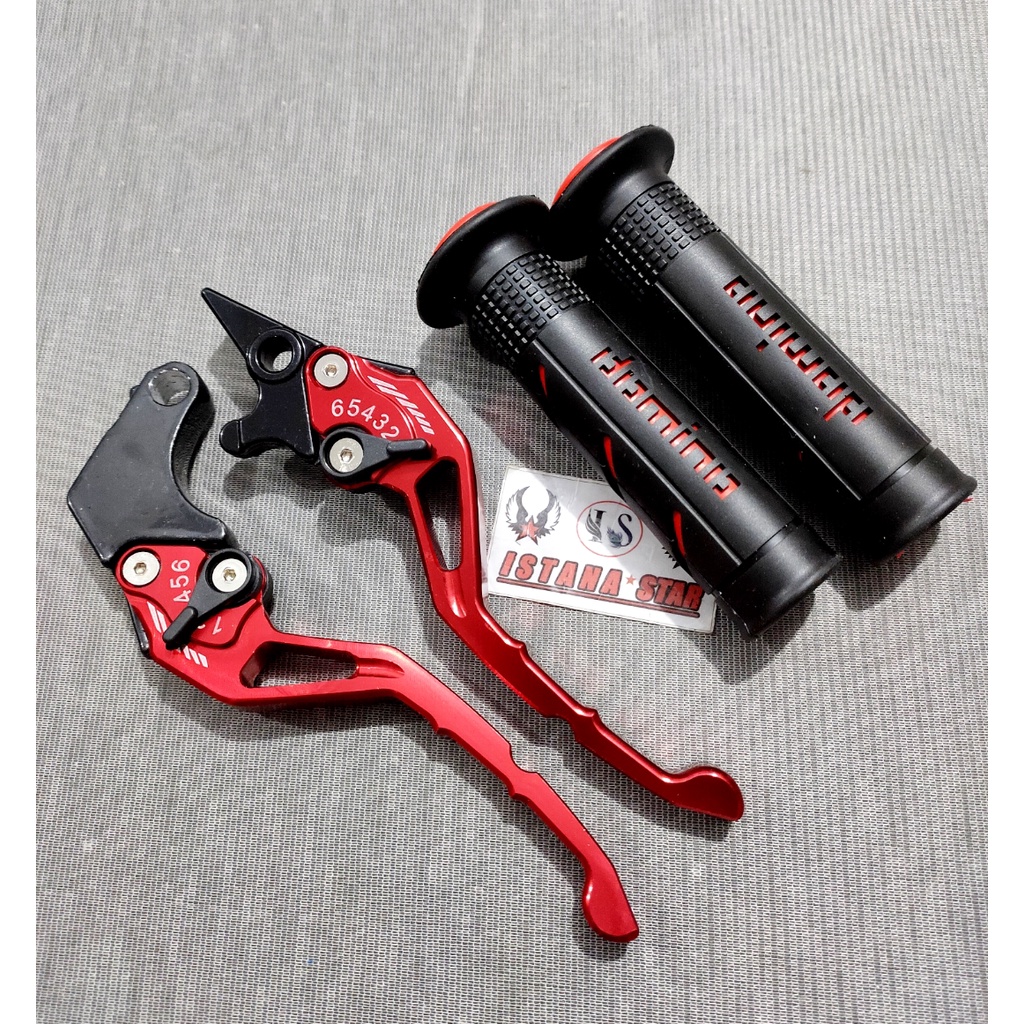 Paket Variasi Tiger/CBR150R/CB150R/Versa/Megapro/Sonic/SatriaFU Handle CNC Setelan Handle + Grip domino sisik MERAH