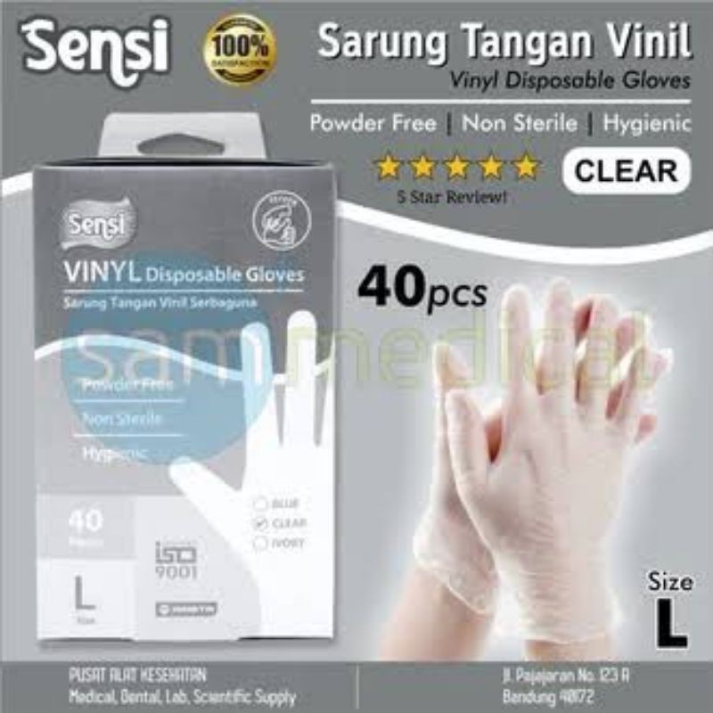 Promo !! Sensi Sarung Tangan Nitrile Powdered/Sensi Gloves Vinyl isi 40/Disposable Gloves Latex 40pc