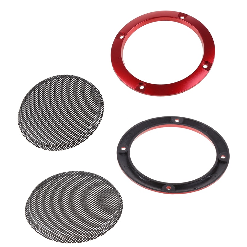 btsg 2Pcs/Lot Red DIY Red 3&quot; Speaker Decorative Circle w/ Protective Grille Mesh Sticker Trim Cover