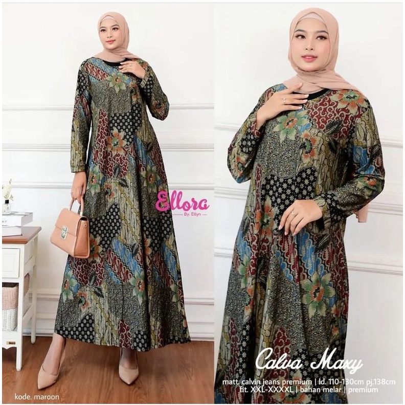 Calva Maxy / Jarik Dress - Gamis Calvin Jeans Terbaru LD110+ / 023-6148