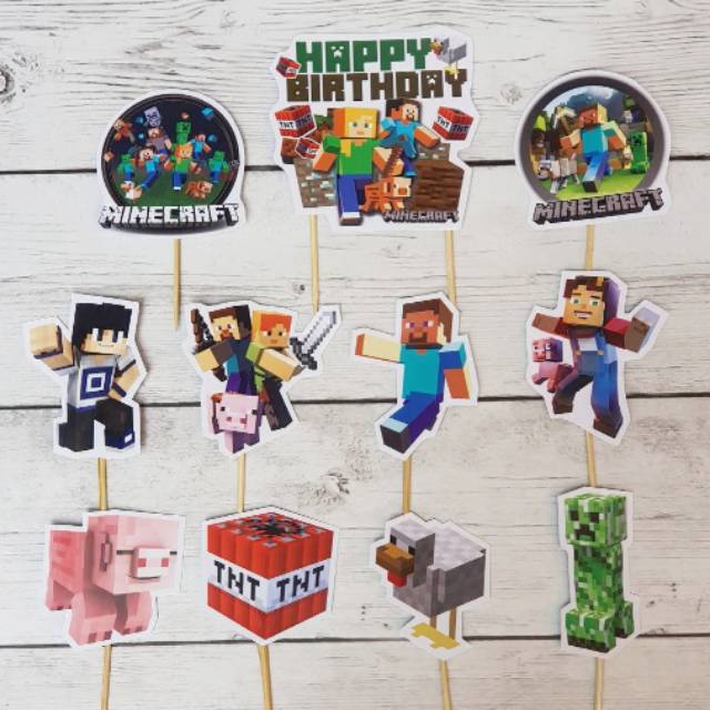 Cake Topper Minecraft 1 Set Isi 11 Pc