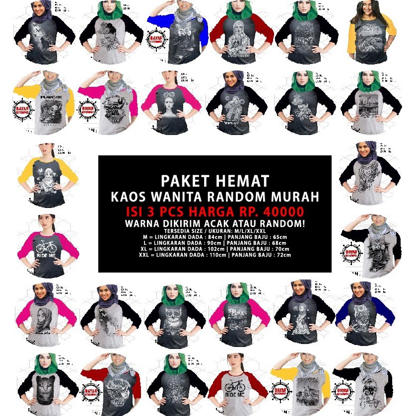 PAKET HEMAT Isi 3 Pcs Harga 40.000 Kaos Wanita Raglan Lengan 3/4/ Kaos Cewek/ Kaos Oblong/Kaos Murah