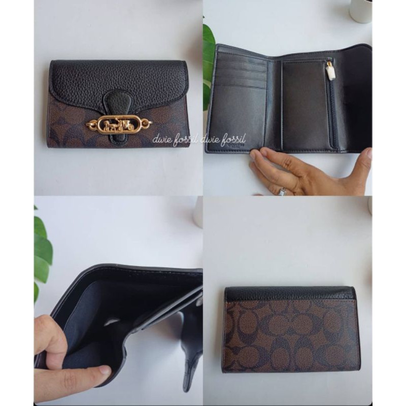 Dompet Coach Jade Medium Envelope Sign Brown Black Original