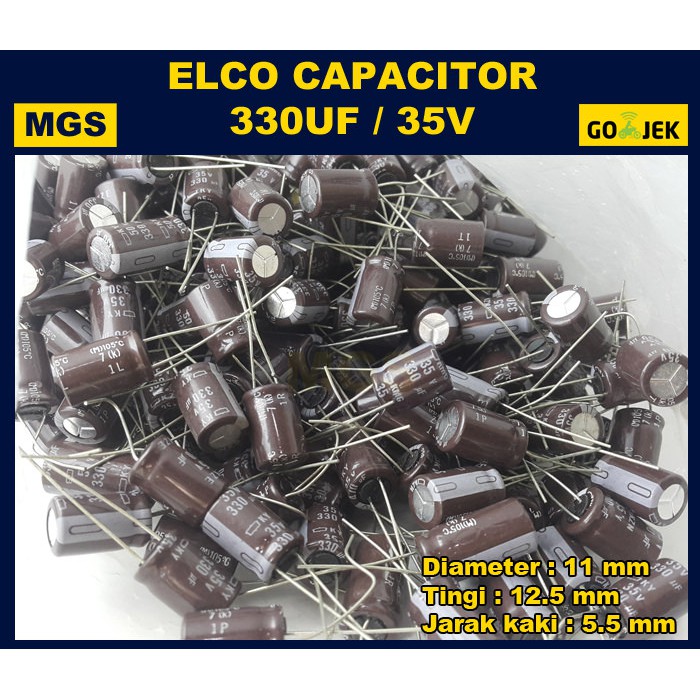 100Pcs Kapasitor Elco 330uf 35v Capacitor Elko 330uf 35v