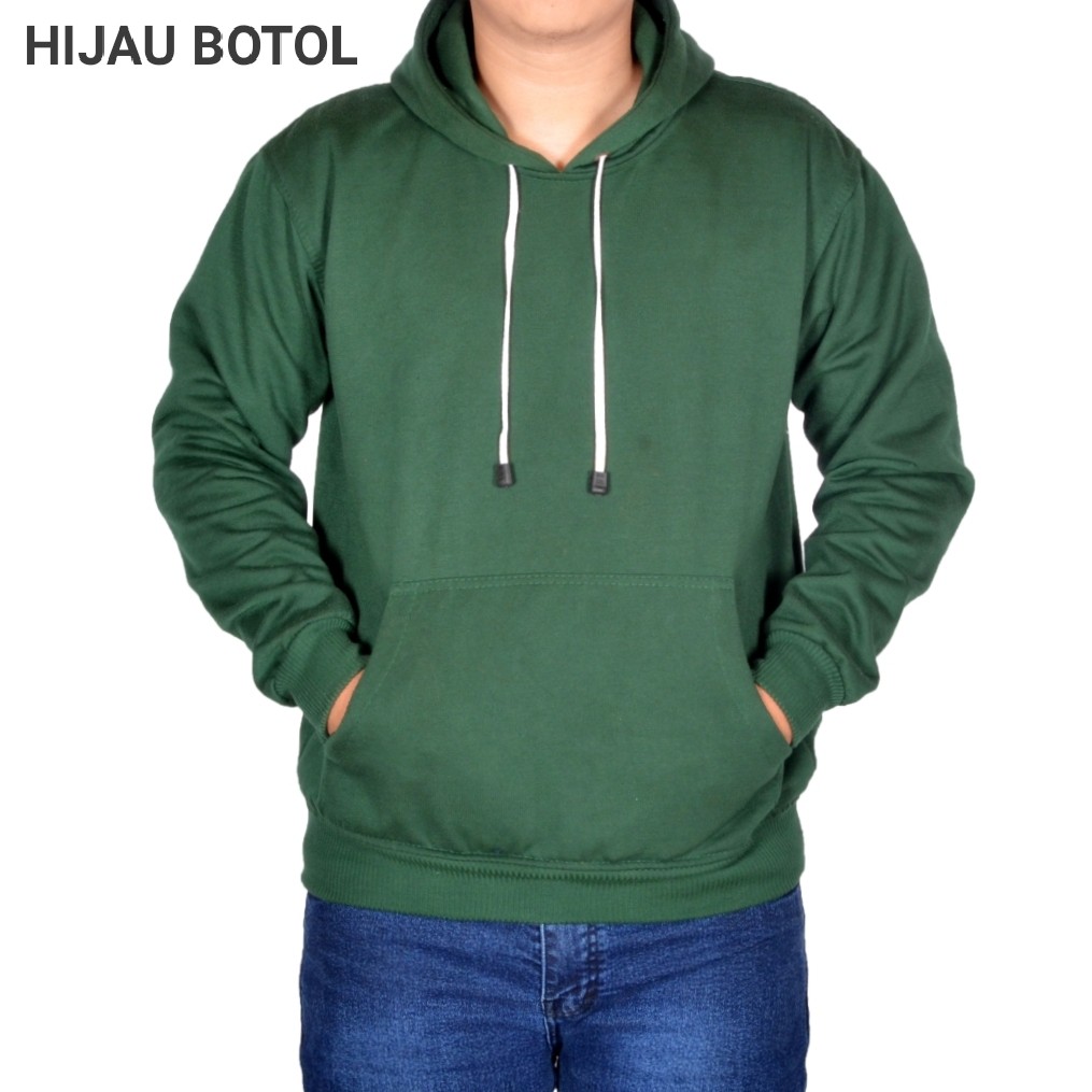 jaket polos jumper hoodie M,L,XL,XXL hitam pria wanita wame store-HIJAU BOTOL