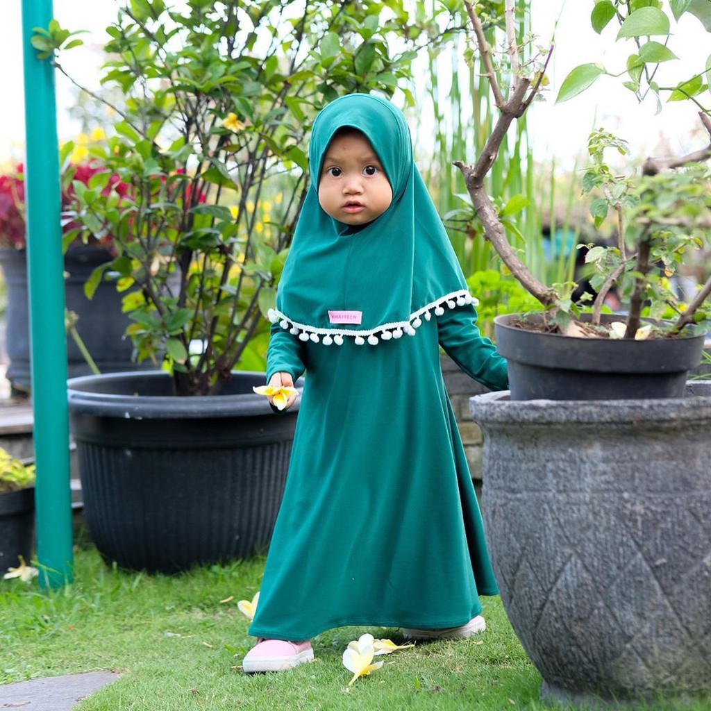 Gamis Bayi 1 Tahun / Gamis Bayi Perempuan Khaireen Pompom Newborn - 5 Tahun