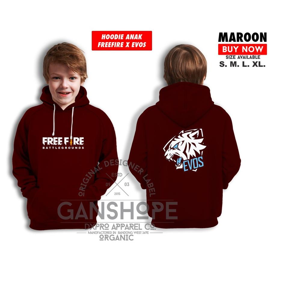 ➣ SWEATER JAKET HOODIE ANAK FREE FIRE EVOS FF ✿