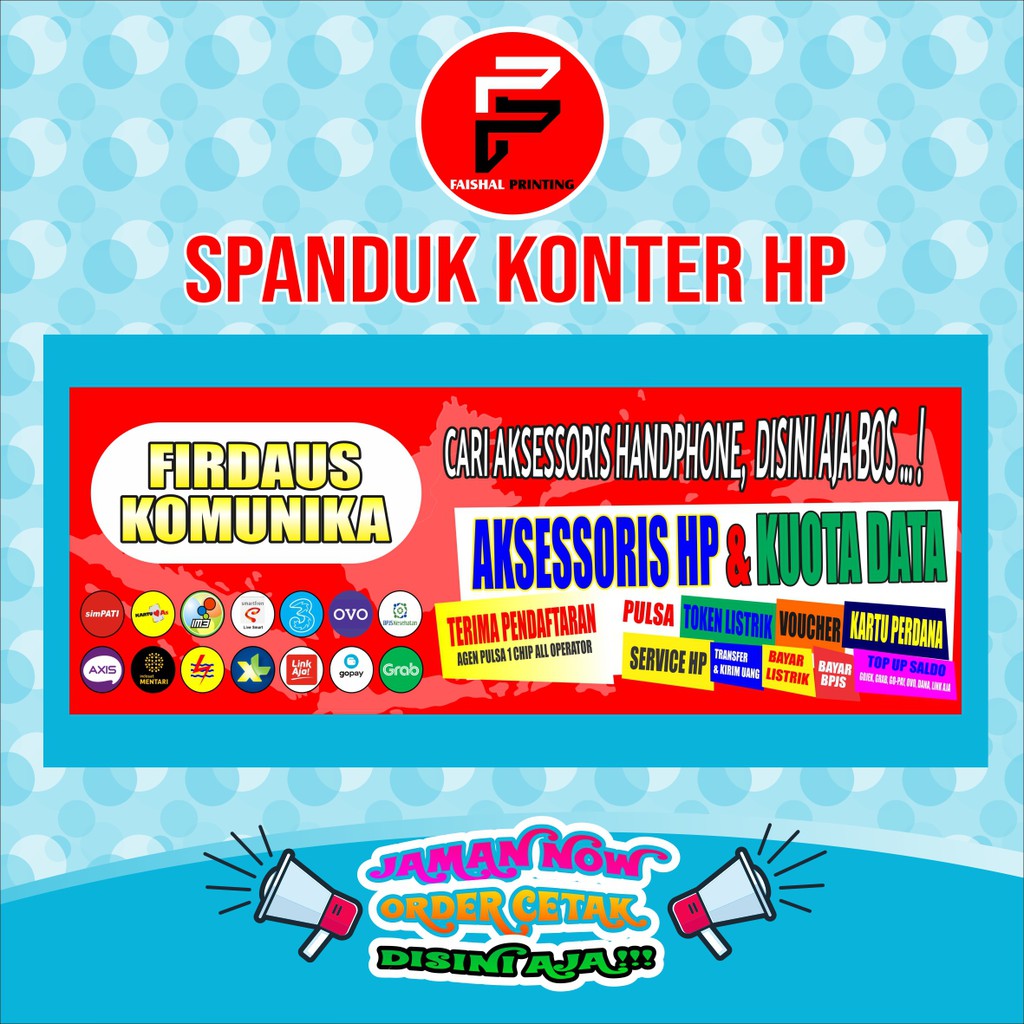 spanduk / banner / backdrop toko warung konter pulsa ukuran 3 x 1 meter