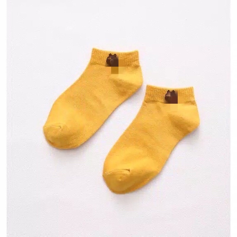 MAYSTAR Kaos Kaki Fashion Unisex Motif Beruang Brown Wanita Pria Murah K1-Kuning