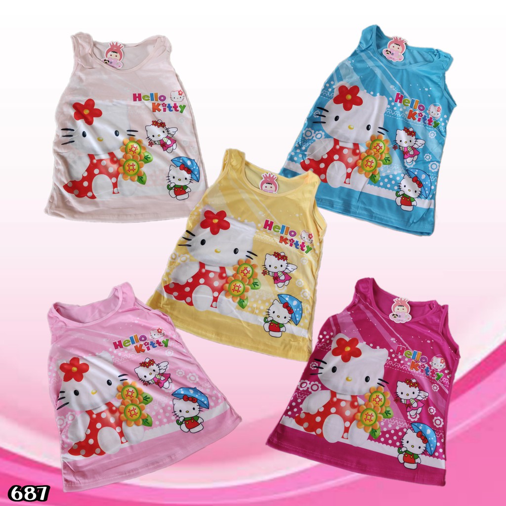 K687 - SINGLET TANKTOP ANAK WANITA MOTIF HELLO KITTY HARGA PER 1 PCS