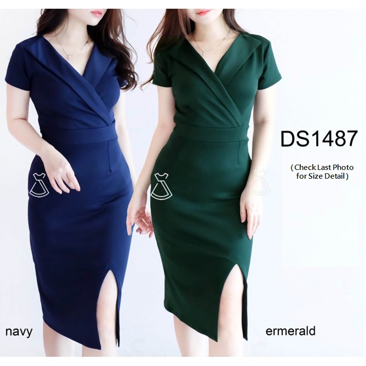 DS1487 - DRESS PESTA BASIC SCUBA SEPAN STRETCH DRESS WANITA BUSUI FRIENDLY DRESS KANTOR MURAH