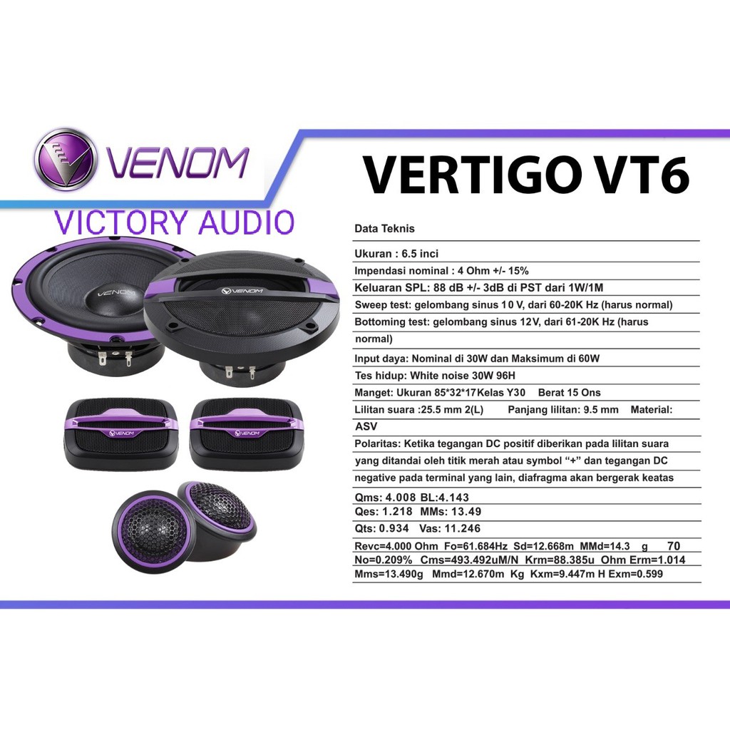 Speaker Split Audio Mobil Venom Vertigo VT 6 6 Inch Mid Bass Plus Crossover dan Tweeter Original