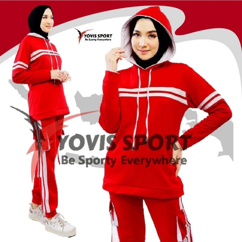 (Siap Kirim) Setelan Senam Hoodie YOVIS SPORT Wanita Muslimah Yovis Sport Original