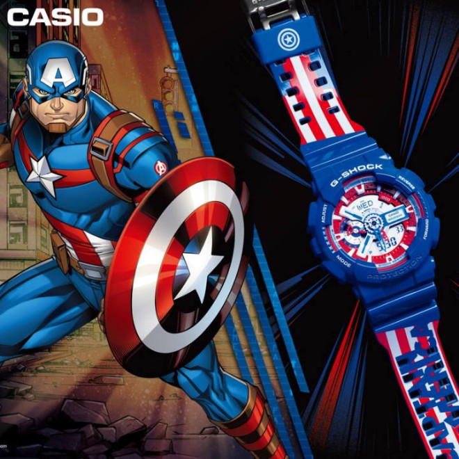 Jam Tangan Pria Anak Anak Casio G-Shock Marvel Captain G Shock GA110 Anime GShock GA-110
