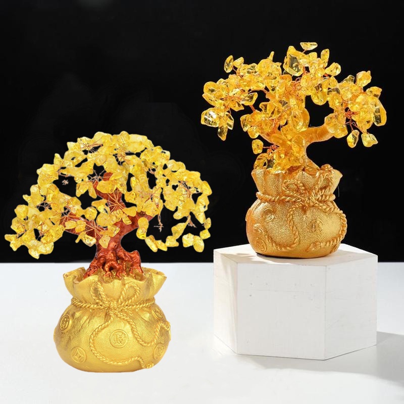 Ornamen Bonsai Feng Shui Kristal Buatan Warna Emas Untuk Dekorasi Rumah / Kantor