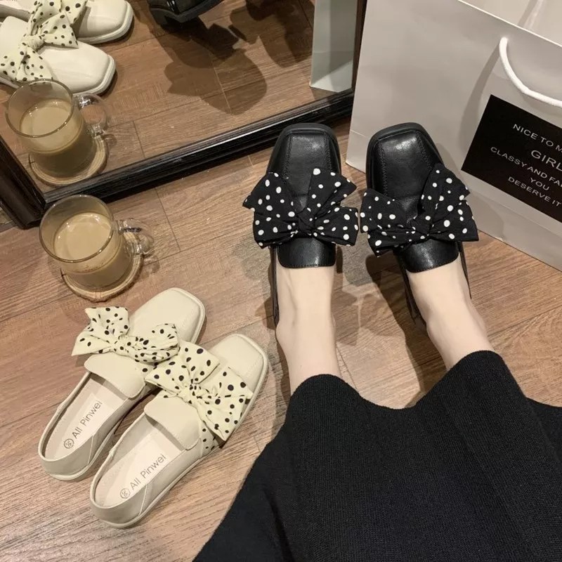 RYS - Dot Bowknot Sepatu Loafers Wanita Fashion Casual - Ori Import