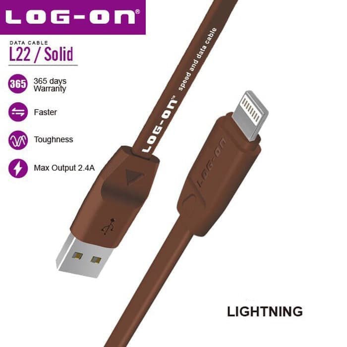 KABEL DATA SOLID IPHONE LIGHTNING CABLE SAFE SPEED 2.4A - 100CM LOG ON