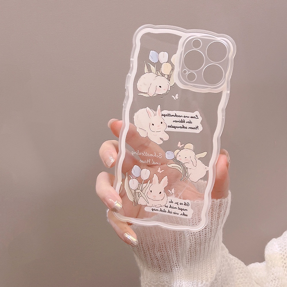 IPHONE Anak-anak Perempuan Kelinci Lucu Berbentuk Gelombang Transparan TPU Phone Case Cover Untuk Iphone7 8 PLUS X XR XS 11 12 13 14 MINI PRO MAX SE 2020