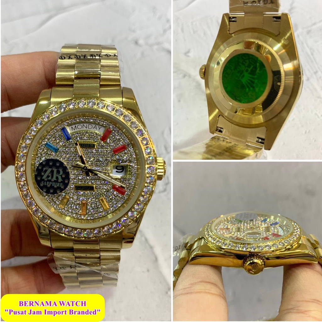 MEGA SALE  JAM TANGAN IMPORT PRIA TERBARU ROLEX DAYDATE DIAMOND MATIC 41MM JAM TANGAN FASHION PRIA T