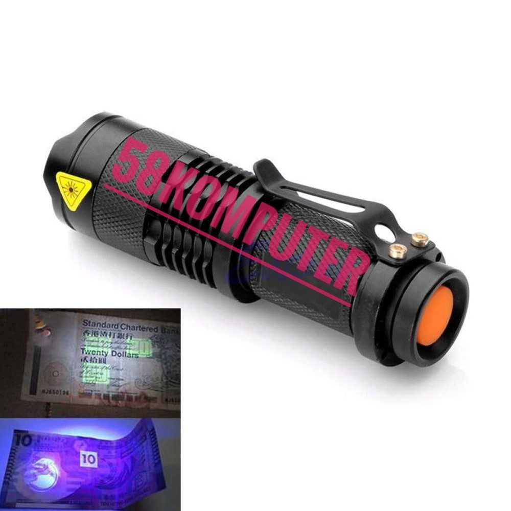 Senter Led UV Ultraviolet 395nm UV + Baterai + Charger + Box Pocketman P1