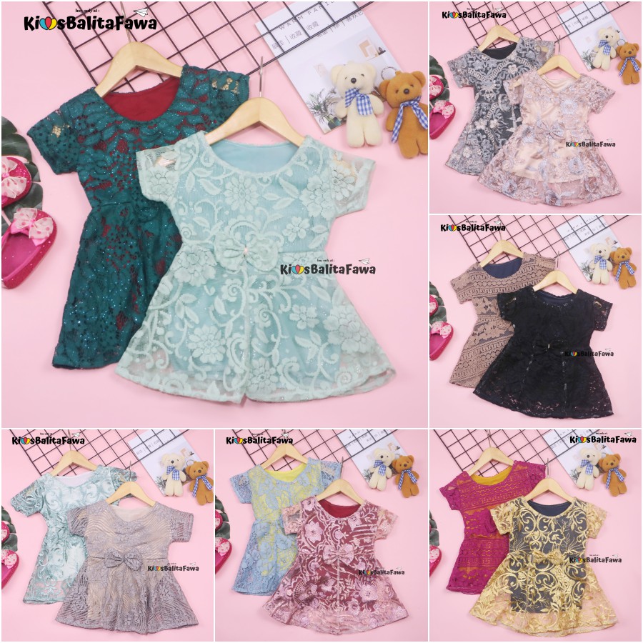 Dress Icha Brukat uk Bayi 0-6 Bulan / Dres Brokat Anak Perempuan Gaun Brukat Pesta Baju Import Baby Cewek