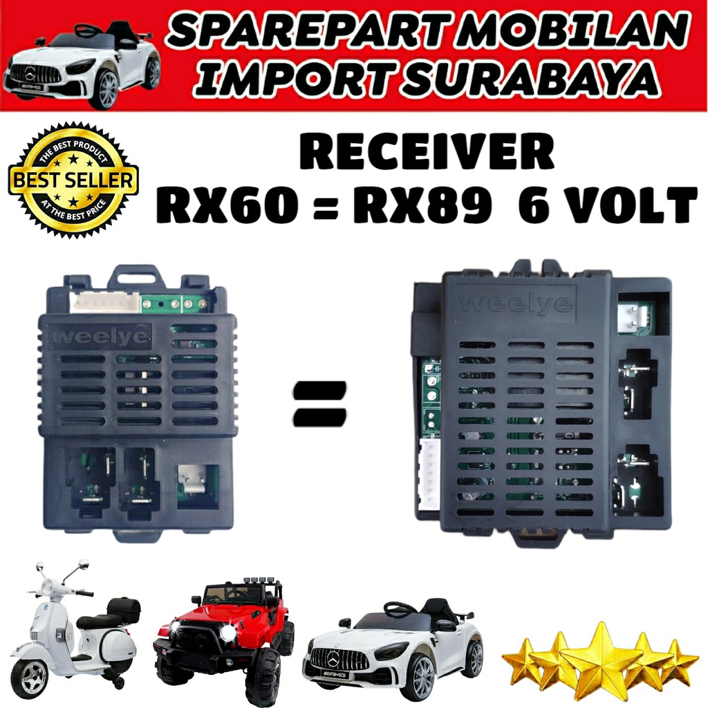 RECEIVER RX60 6V RX89 6VOLT MODUL PMB MOBIL AKI MAINAN ANAK AVENTADOR LAMBRADO 6969 M6869 TRANSMITTER YUKITA SPEEDS PLIKO EXOTIC JEEP MOBILAN AKI ANAK 6 VOLT RX 89 RX 60