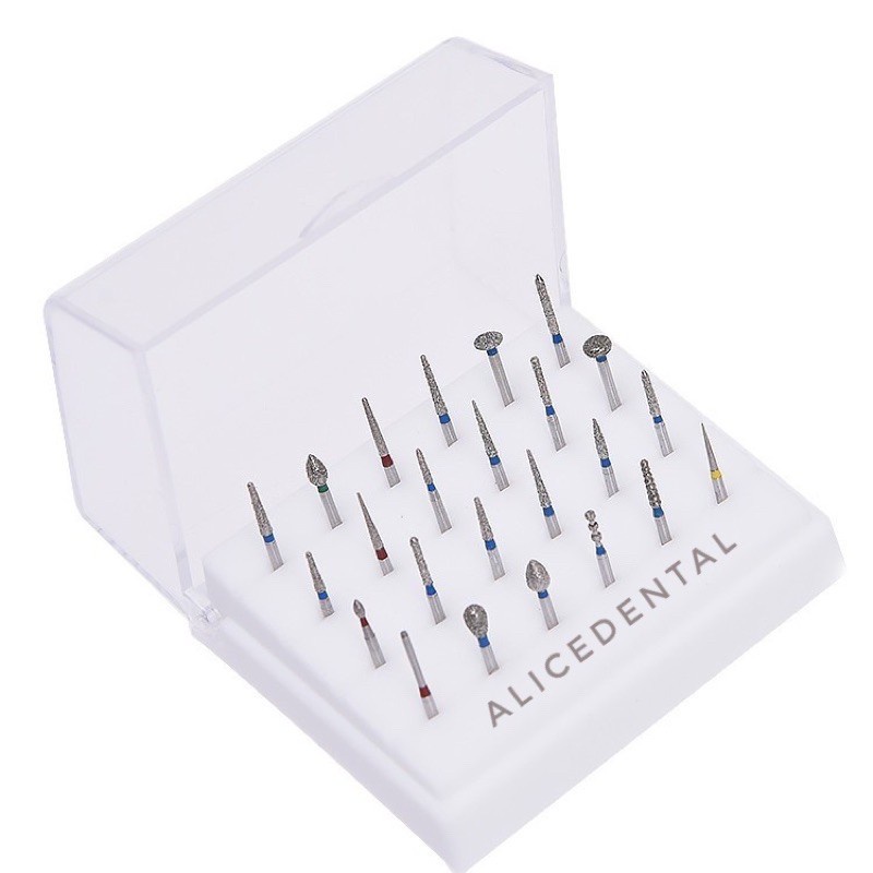 Dental diamond bur highspeed bur gigi set isi 24 high speed + kotak box holder highspeed burs gigi veneer kit preparasi crown bridge