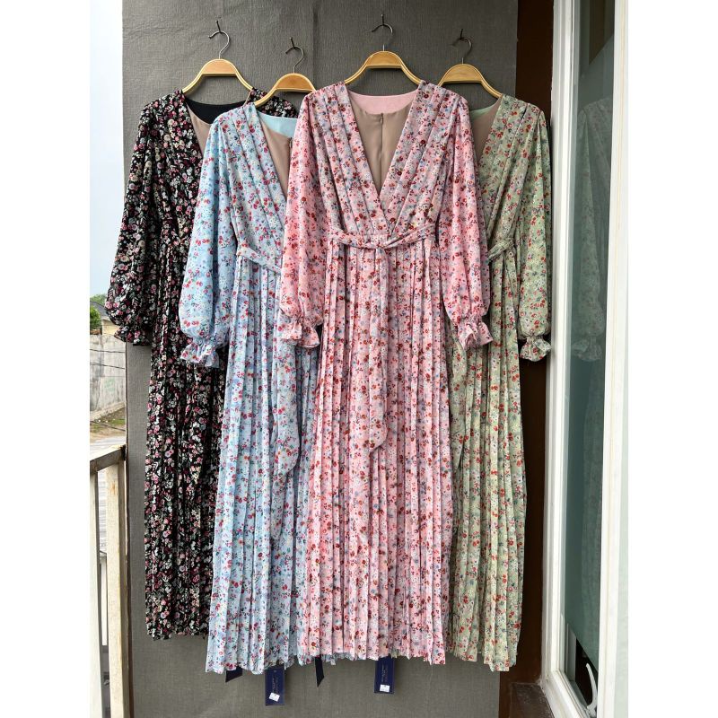 kuntum maxi yuna, dress yuna premium import, gamis bangkok ceruty