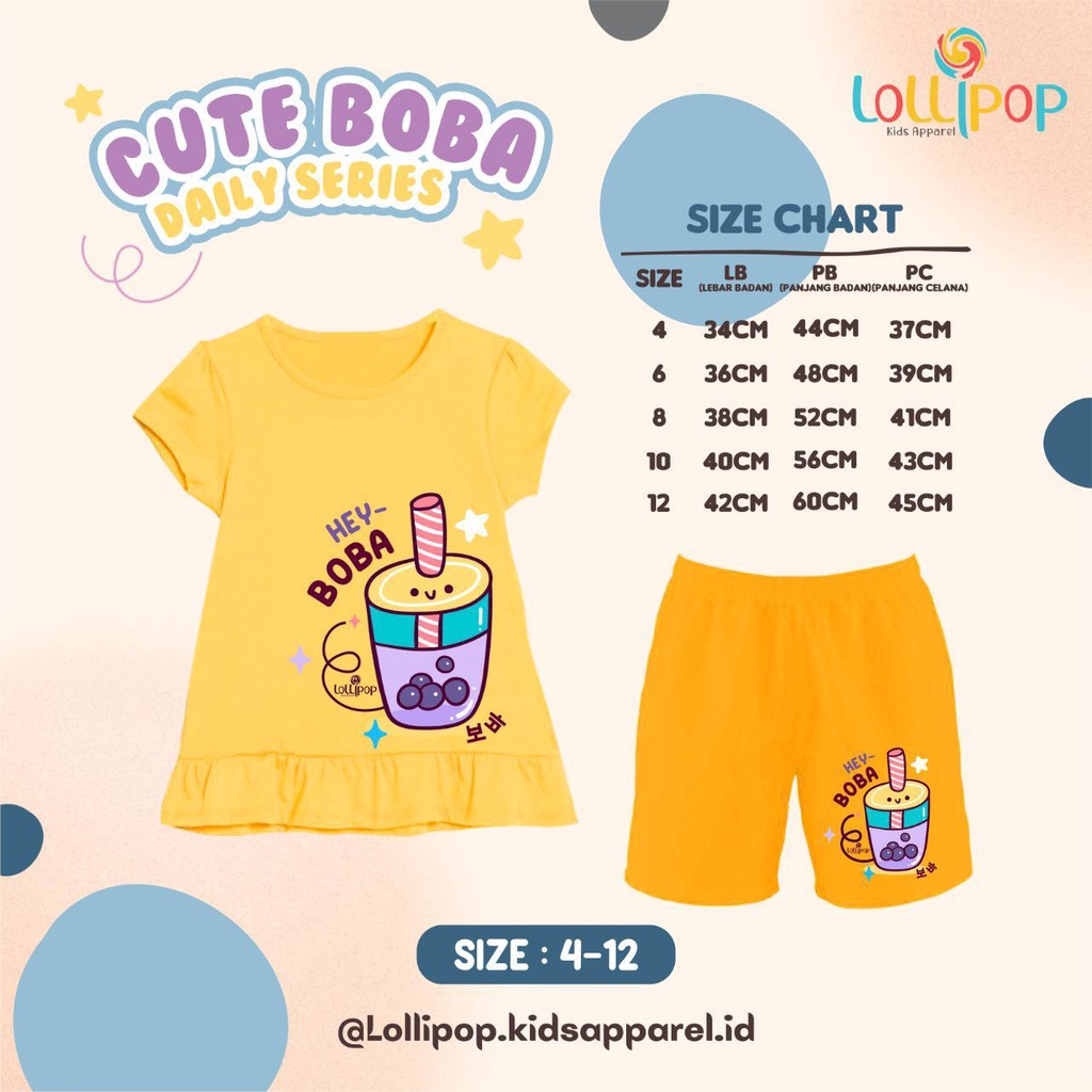 Setelan anak CUTE BOBA DAILY SERIES by LOLLIPOP