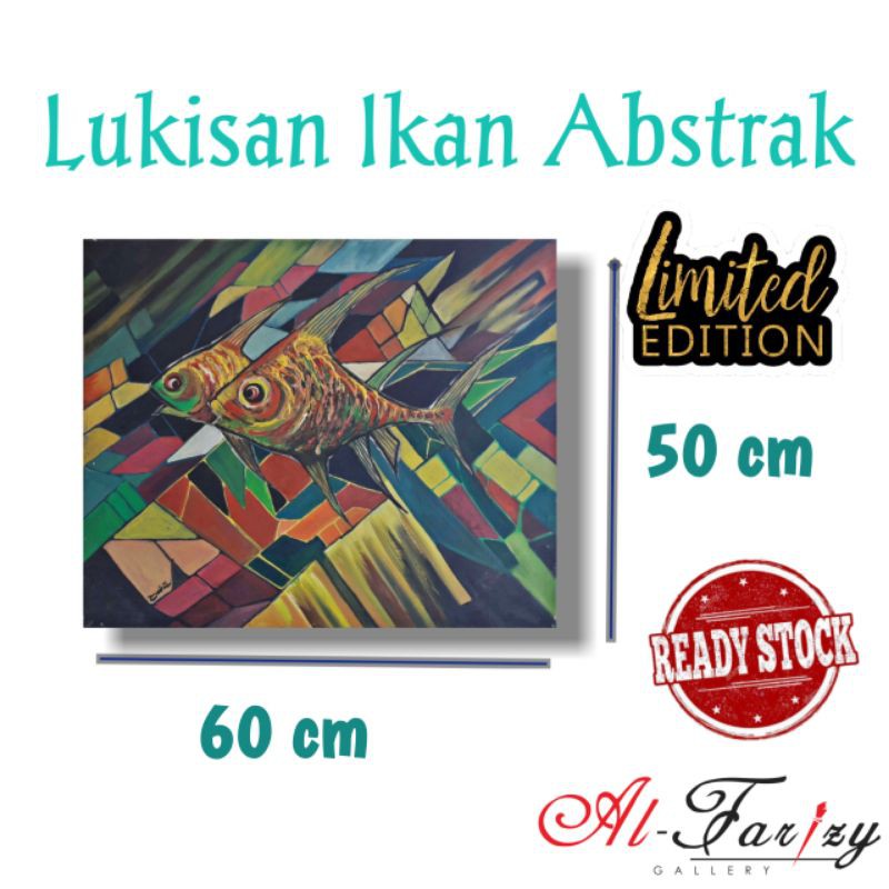 Lukisan Ikan &amp; Kupu-Kupu Abstrak Unik Minimalis Kanvas Ukuran 50x60 cm dan 60x80 cm