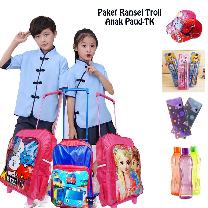 Paket Tas Roda Tas Troli Anak Cewek PAUD-TK | Tas Roda Anak Perempuan 12 inch | Tas Koper Anak Laki-laki &amp; Perempuan TERMURAH