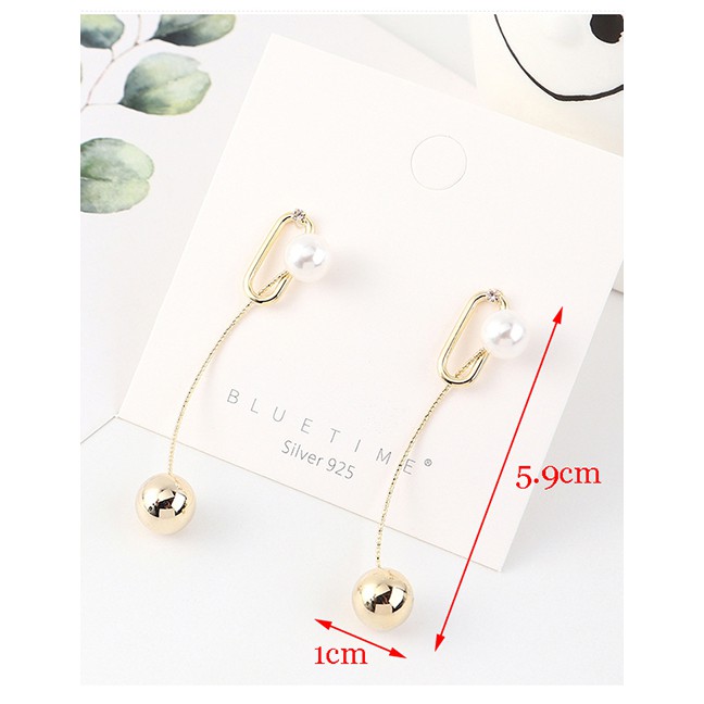 LRC Anting Tusuk Fashion Golden Tassel Pearl Geometric Cutout Earrings Y63203