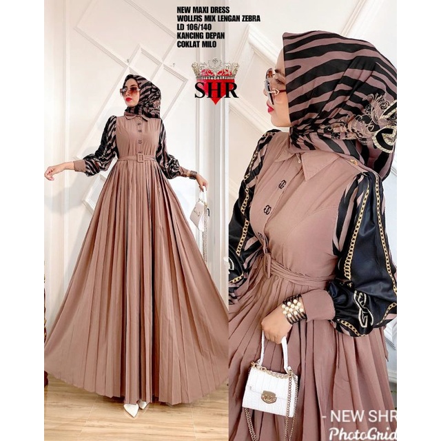 COD !!! NEW SHR ORI 100% DRESS MAXI wolfis ZEBRA PREMIUM BUNGA BLACK MILO LEOPARD SYAHIRA-3