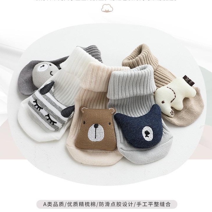 kaos kaki antislip kids socks anak balita 0-12 bulan newborn 3d doll boneka