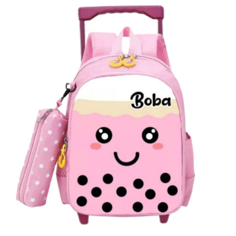 Tas Troli Boba - Ransel Troli Boba Anak SD - Tas Troli Sekolah Anak SD  Karakter - Boba Gemes  - Tas Troli Anak Perempuan SD- Tas Troli Sekolah Anak Perempuan Karakter Lucu