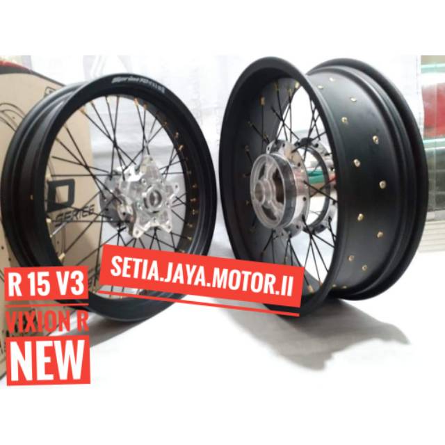 Paketan set velg Tampak lebar R15 V3.Vixion R new 300 350 17.tromol velg jari jari bonus stel pnp