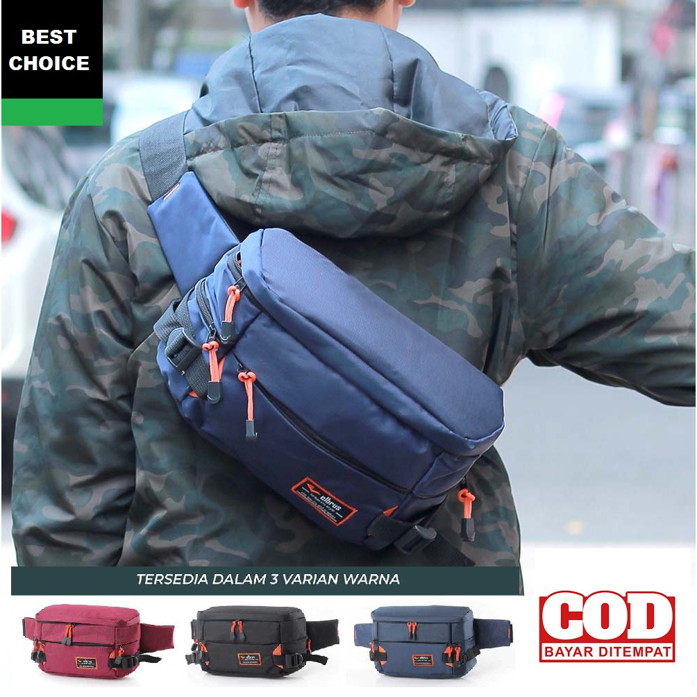 Tas Selempang Waistbag Pria Original Distro Terbaru Tas Slempang Kecil Pria Murah - Hitam Navy