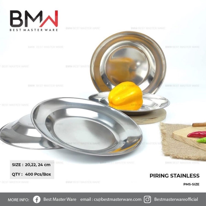 Piring Makan Stainless Steel uk 22cm &amp; 24cm Bahan Tebal dan Higienis