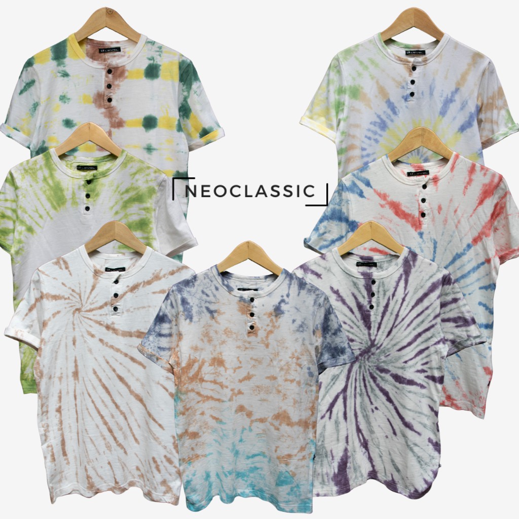 Baju Kaos Tie Tye Dye Tyde Kancing Henley Cotton Pria Wanita All Size