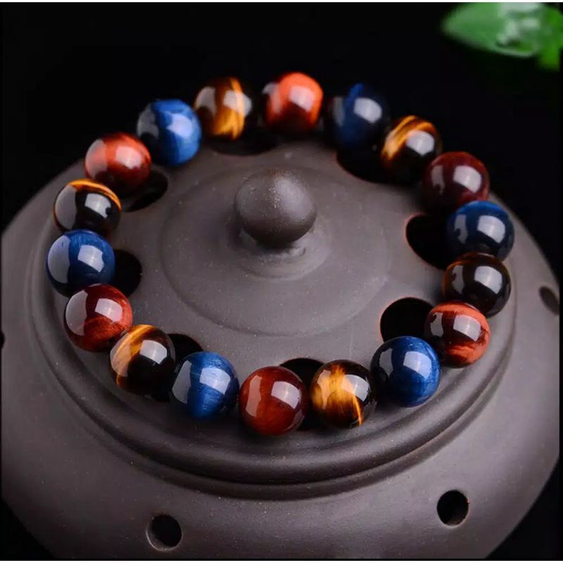 COD✅ Gelang Batu Alam Tiger Eye Original Gelang Batu Pria Wanita Kombinasi 10mm