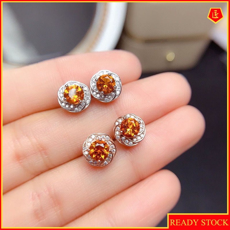 [Ready Stock]Pt950 Champagne Morganite Citrine Stud Earrings