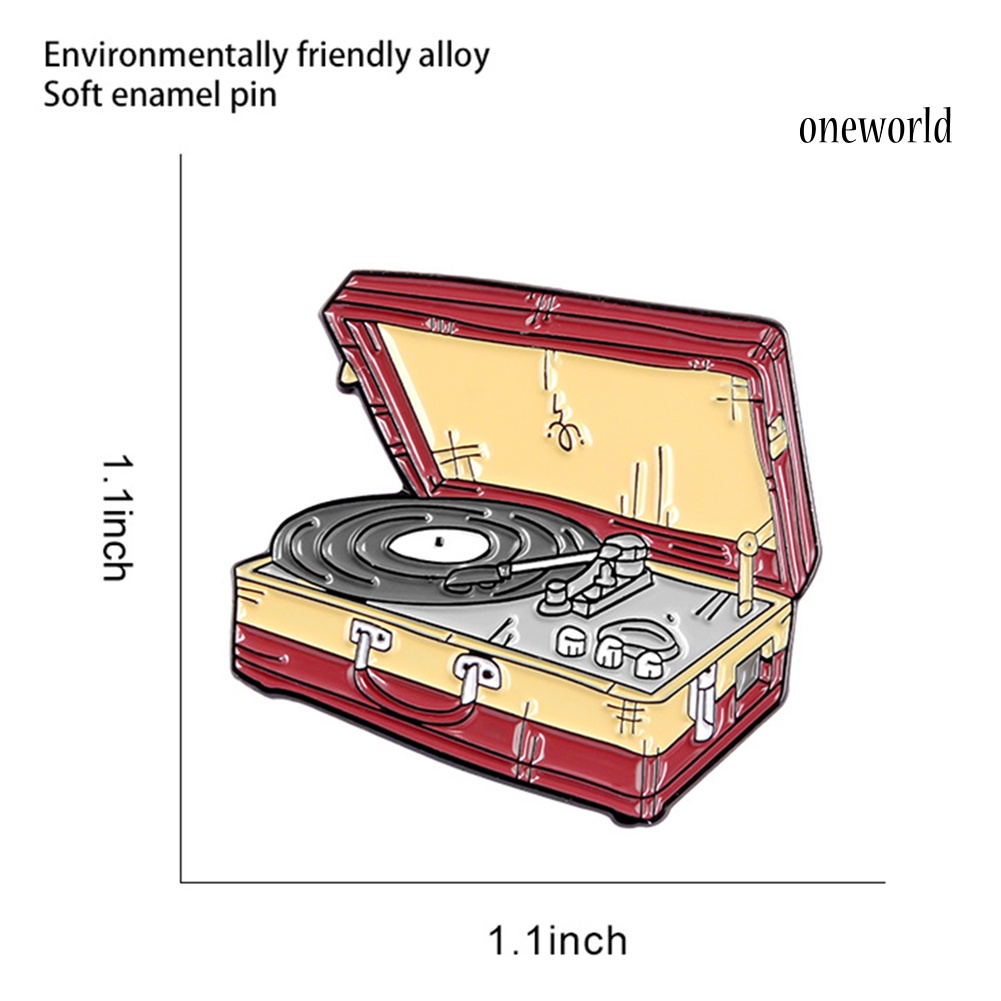 OW@ Unisex Suitcase Vinyl Record Player Enamel Brooch Pin Denim Jacket Badge Jewelry