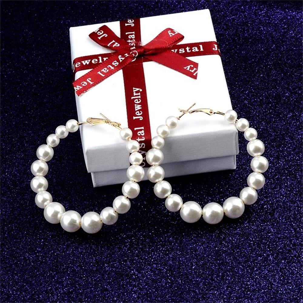 R-flower Pearl Hoop Earrings Pesta Pernikahan Pertunangan Fashion Bentuk Bulat
