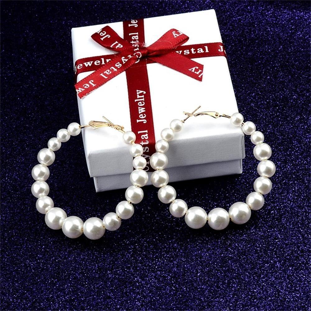 Preva Pearl Hoop Earrings Pesta Lingkaran Besar Fashion Bentuk Bulat