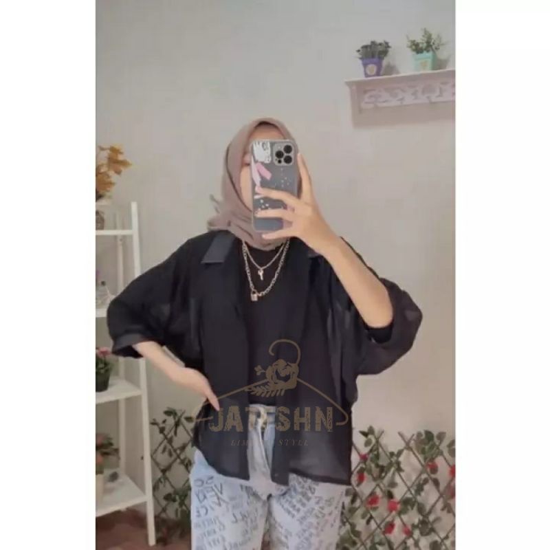 CARDIGAN KHADITA - BASIC OUTER WANITA - CARDIGAN MURAH BERKUALITAS -  OUTER KOREA - CARDI FASHION MUSLIM WANITA - CARDI CERUTY BABYDOLL - ATASAN RINGAN REMAJA KEKINIAN - ATASAN BATWING JUMBO XL-Hitam