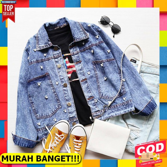 Jaket Wanita Korea Import Cwe Distro Cewek Jins Uo554 Jaket Levis Lo71 Jaket Jeans Mutiara Kode L 93