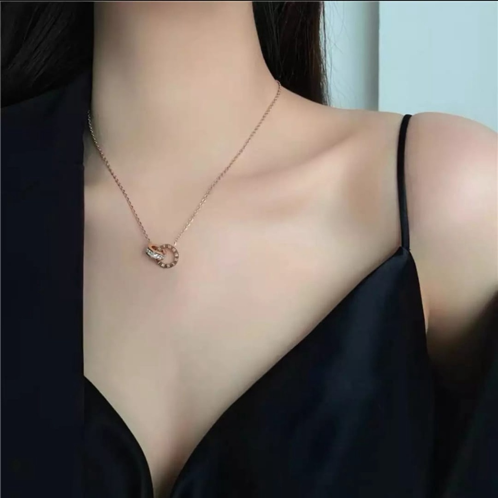 Kalung Titanium Premium model fuji liontin permata satu /Kalung wanita titanium anti karat Ala Korea Untuk Wanita Rantai Choker