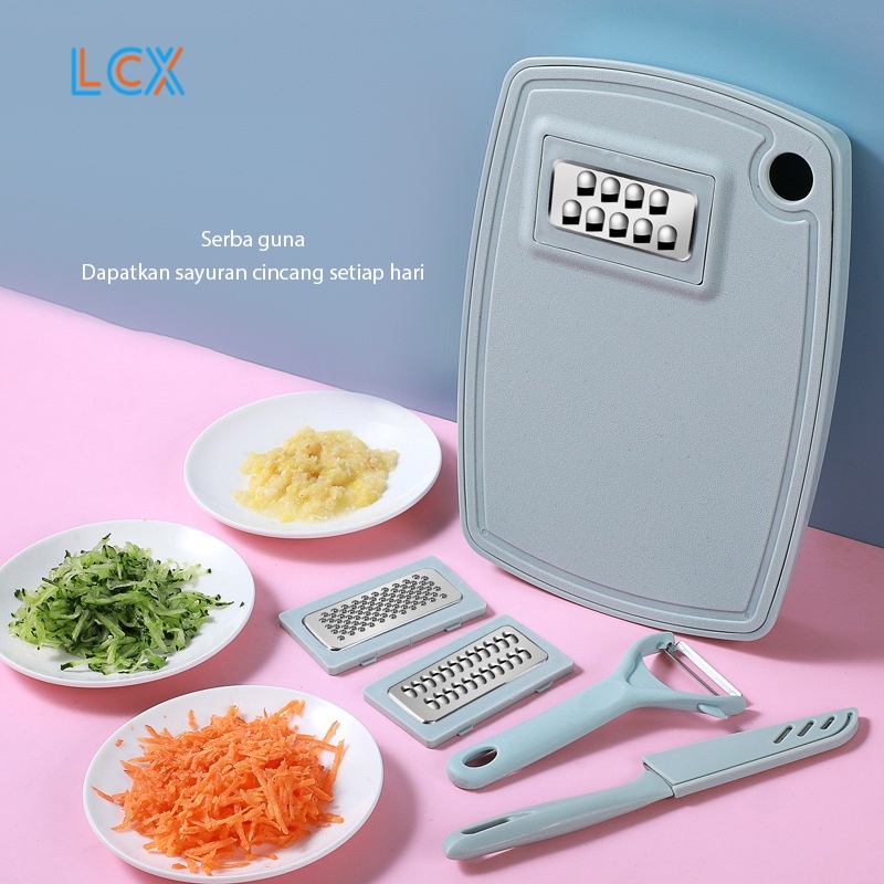 LCX Pisau Set Talenan Lipat Multifungsi 7In1 Multifungsi Pengiris Parutan Chopper Kitchen Serbaguna